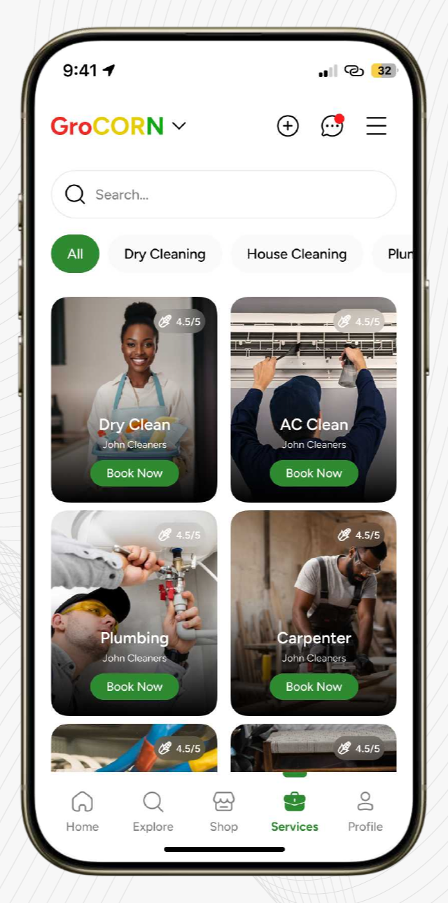 GroCORN services booking screen